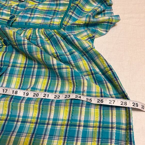 Go Softly Patio Women's Sleepwear Dress Green Plaid Short Sleeve Snap Size M - Picture 8 of 11